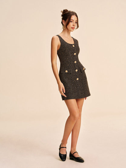 Tweed Buttoned Sleeveless Dress