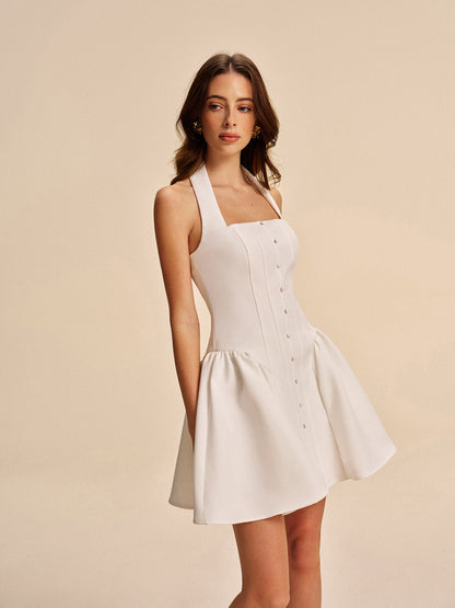 Button Detail Halter Dress