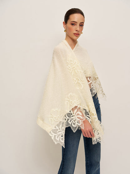 Floral Lace Trim Shawl