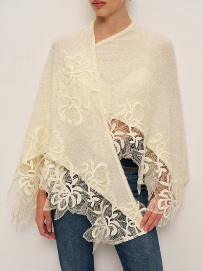 Floral Lace Trim Shawl