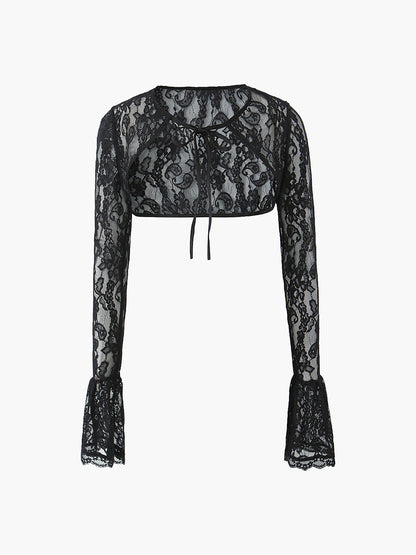 Semi-Sheer Sweetheart Neck Lace Tie Top