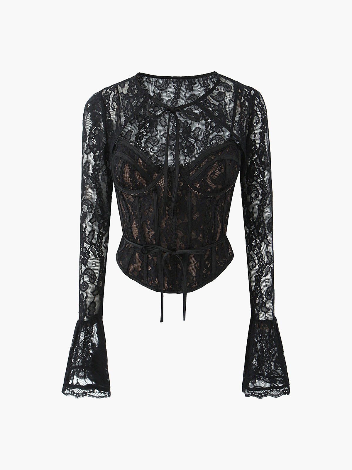 Semi-Sheer Sweetheart Neck Lace Tie Top