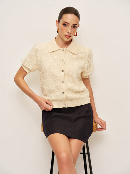 Sequin Embellished Lace Knit Cardigan