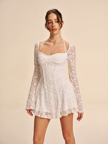 Semi-Sheer Corset Lace Halter Dress