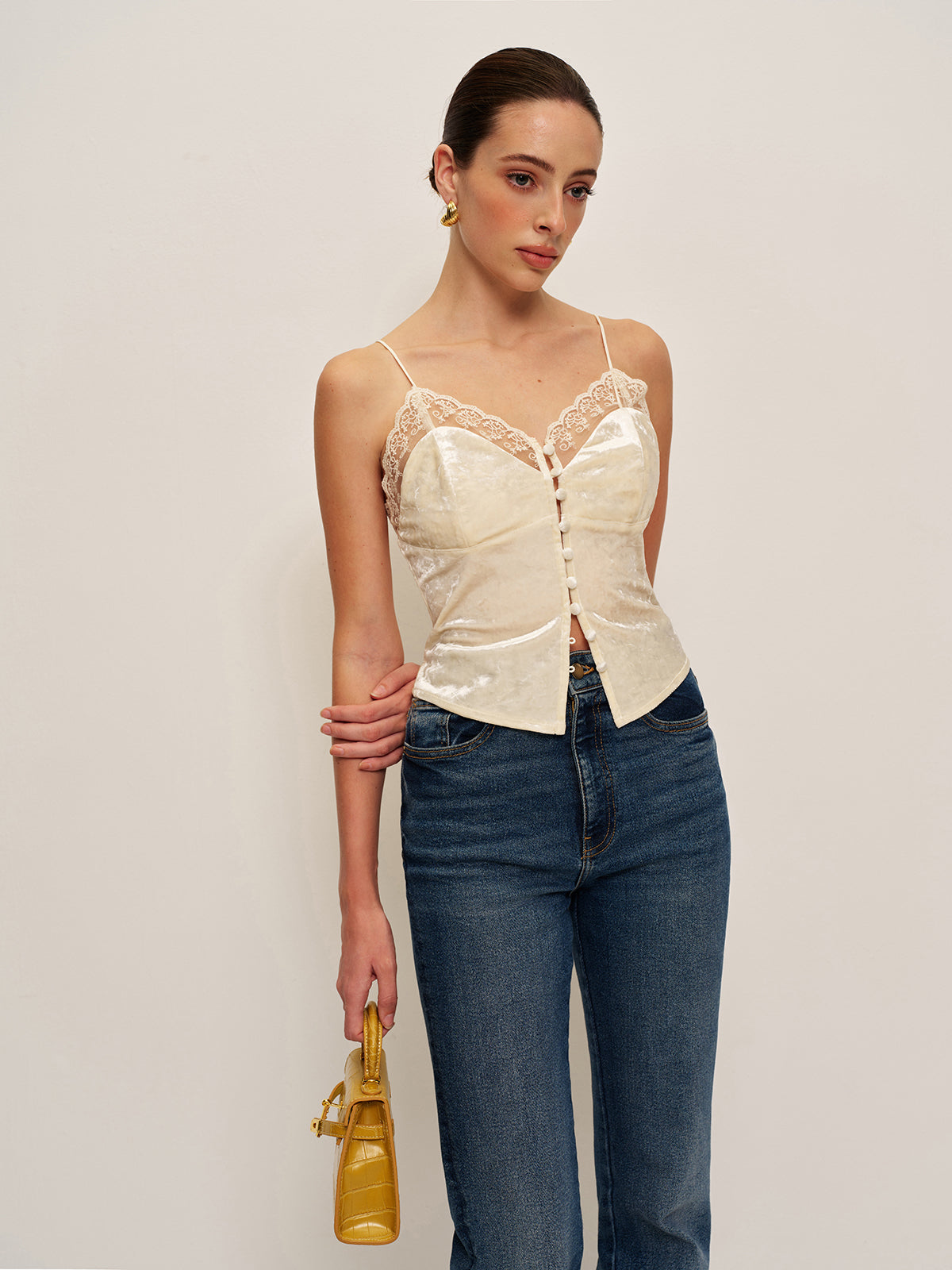 Lace Detail Velvet Cami Top