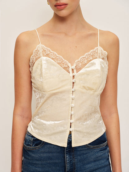 Lace Detail Velvet Cami Top