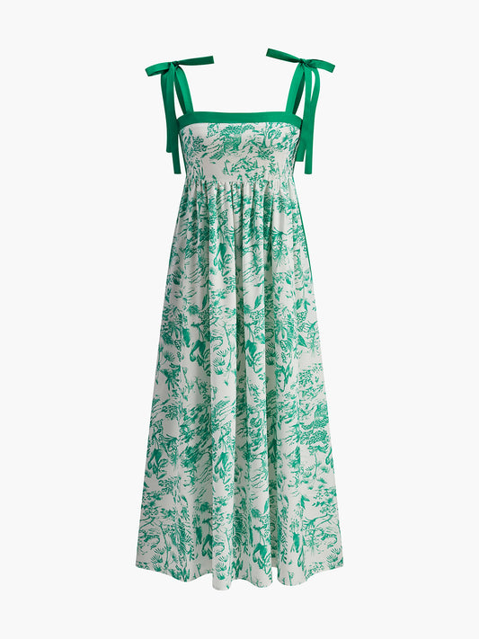Contrast Binding Tie-Strap Floral Dress
