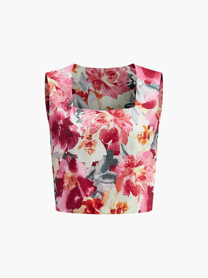 Floral Print Sleeveless Shorts Set