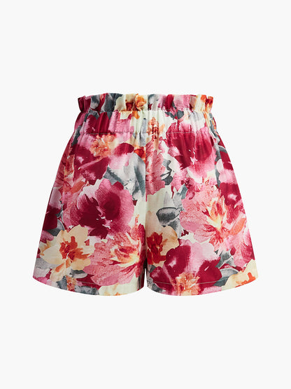 Floral Print Sleeveless Shorts Set