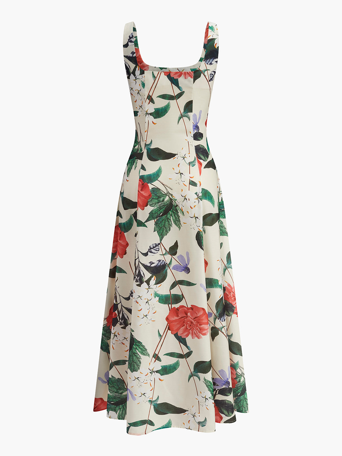 Square Neck Floral Print Zipper Dress