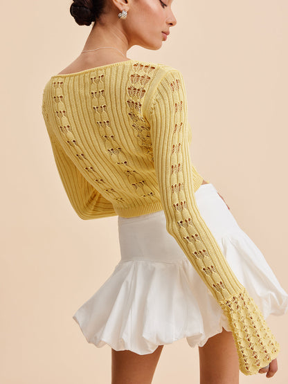 Bell Sleeve Crochet Knit Cardigan