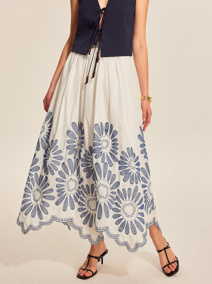 Embroidered Scalloped Hem Skirt
