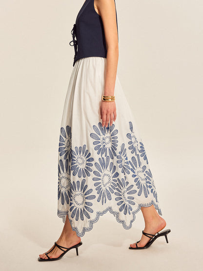 Embroidered Scalloped Hem Skirt