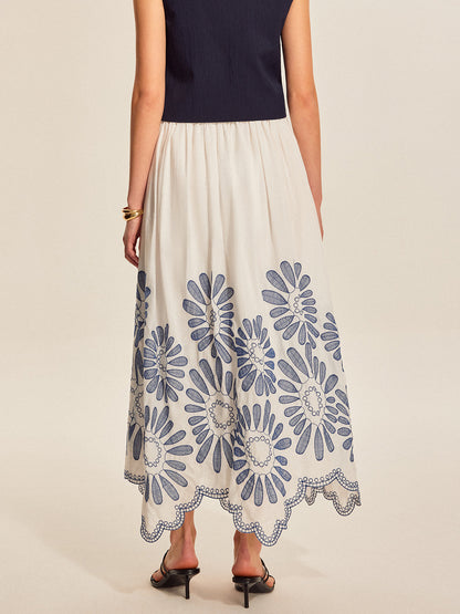 Embroidered Scalloped Hem Skirt