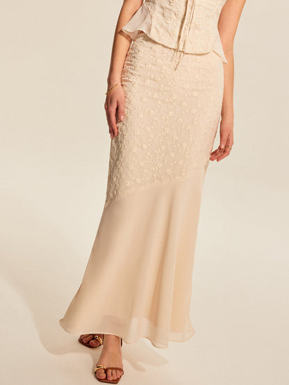 Semi-Sheer Floral Embroidered Panel Skirt