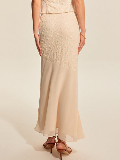 Semi-Sheer Floral Embroidered Panel Skirt