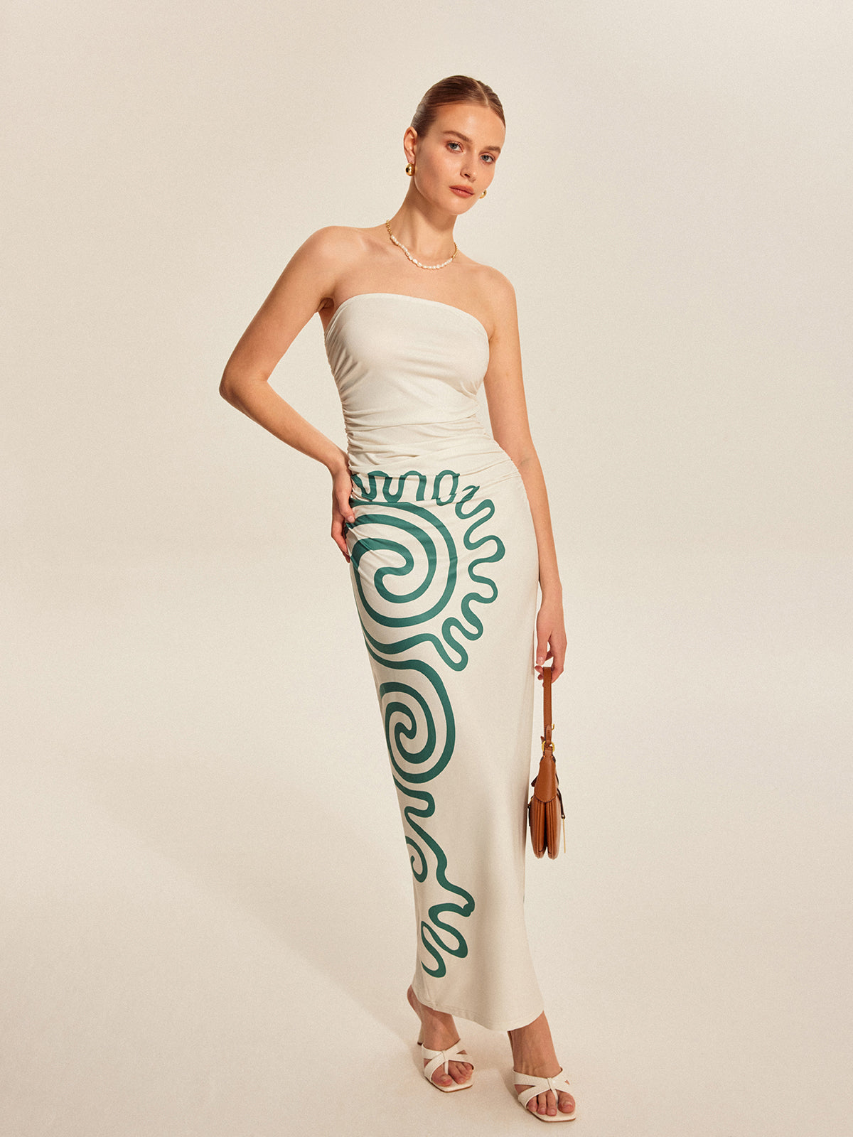 Strapless Ruched Print Dress