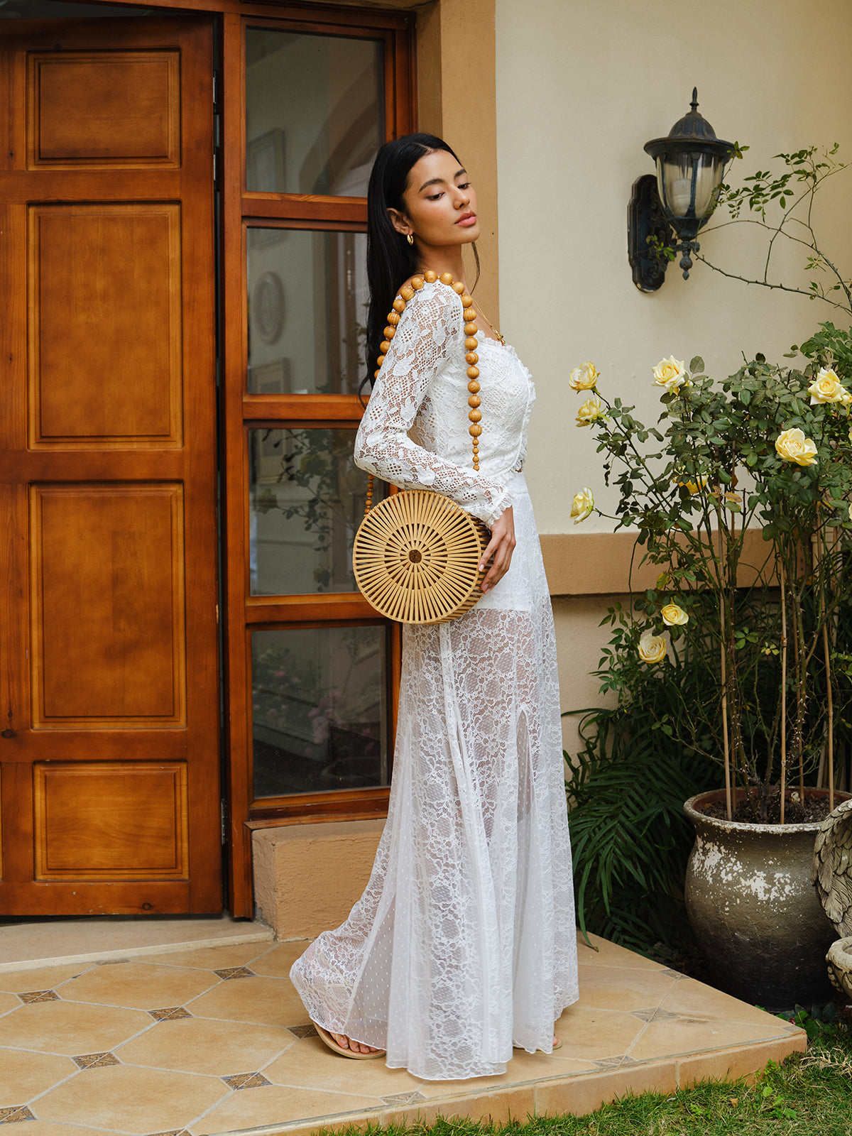 Mid-Waist Semi-Sheer Lace Skirt