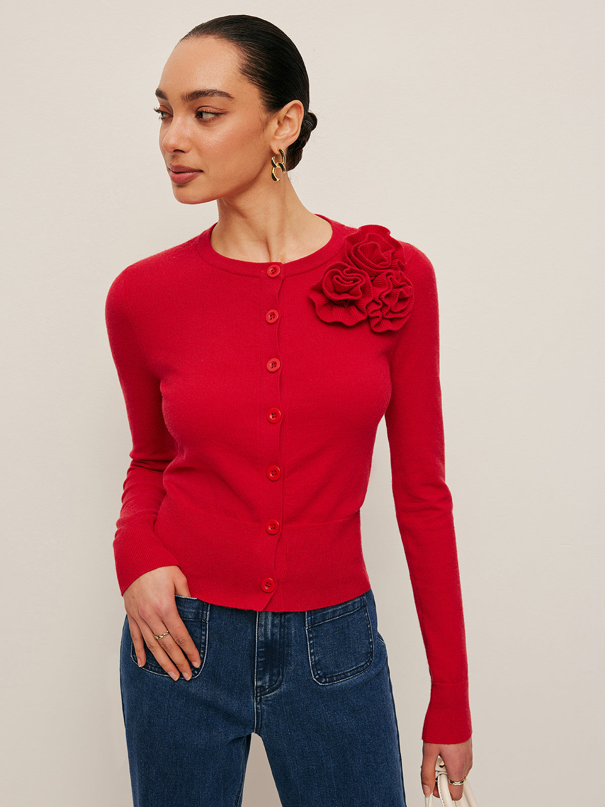 3D Floral Accent Cardigan