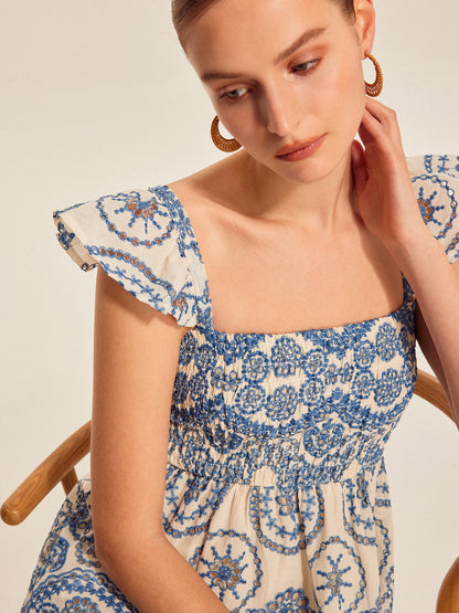 Semi-Sheer Boho Floral Back Cutout Dress