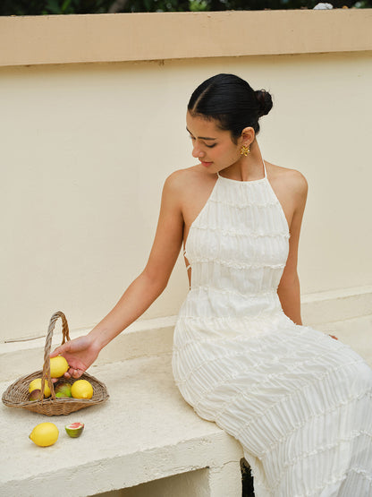 Halter Strappy Back Ruffled Dress