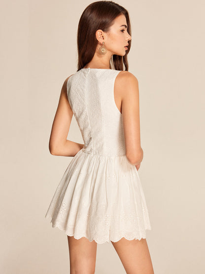 Embroidered V-Neck Sleeveless Dress