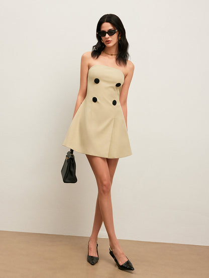 Strapless Button Detail Dress