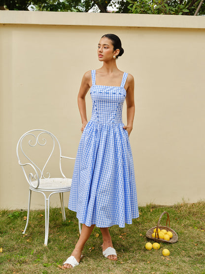 Lace-Up Checkerboard Corset Dress