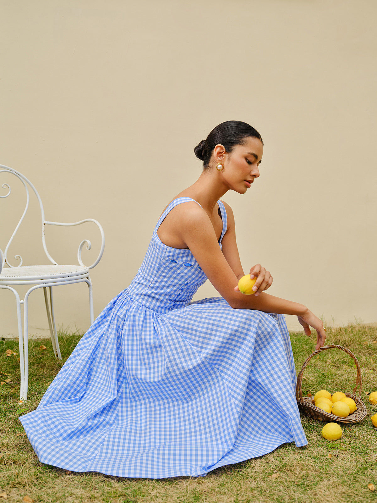 Lace-Up Checkerboard Corset Dress