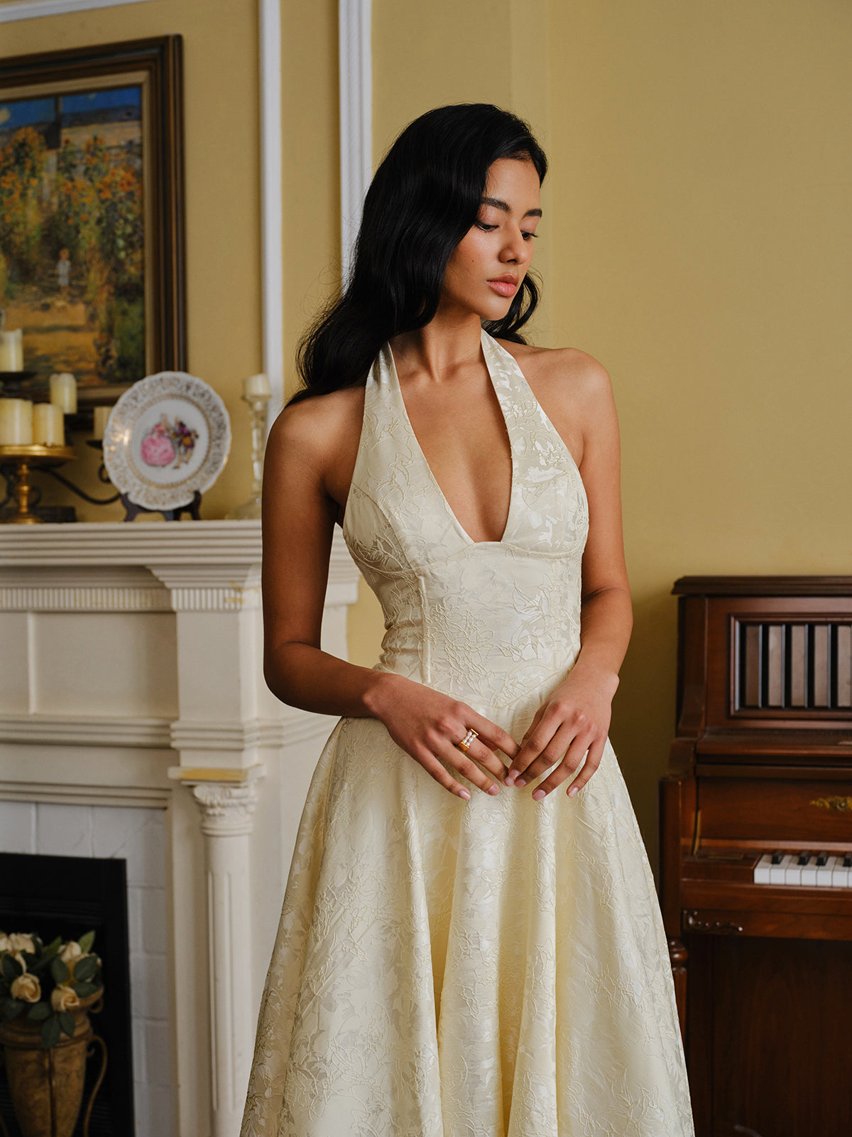 Vintage Halter Lace-Up Back Dress