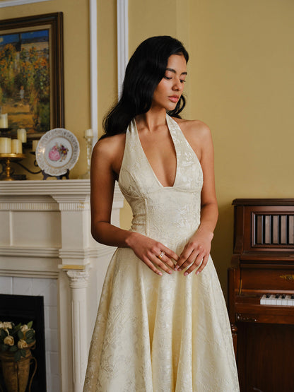 Vintage Halter Lace-Up Back Dress