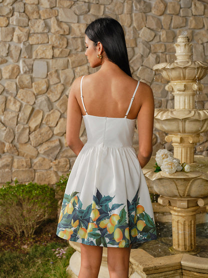 Lemon Print Corset A-Line Dress