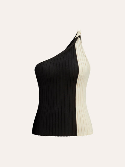 Color Block One Shoulder Top