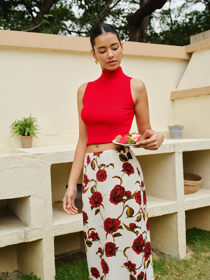 Floral Print High-Waist Skirt
