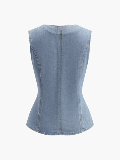 Sleeveless Button-Up Denim Vest