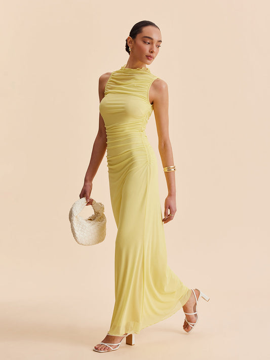 Mesh Ruched Sleeveless Dress