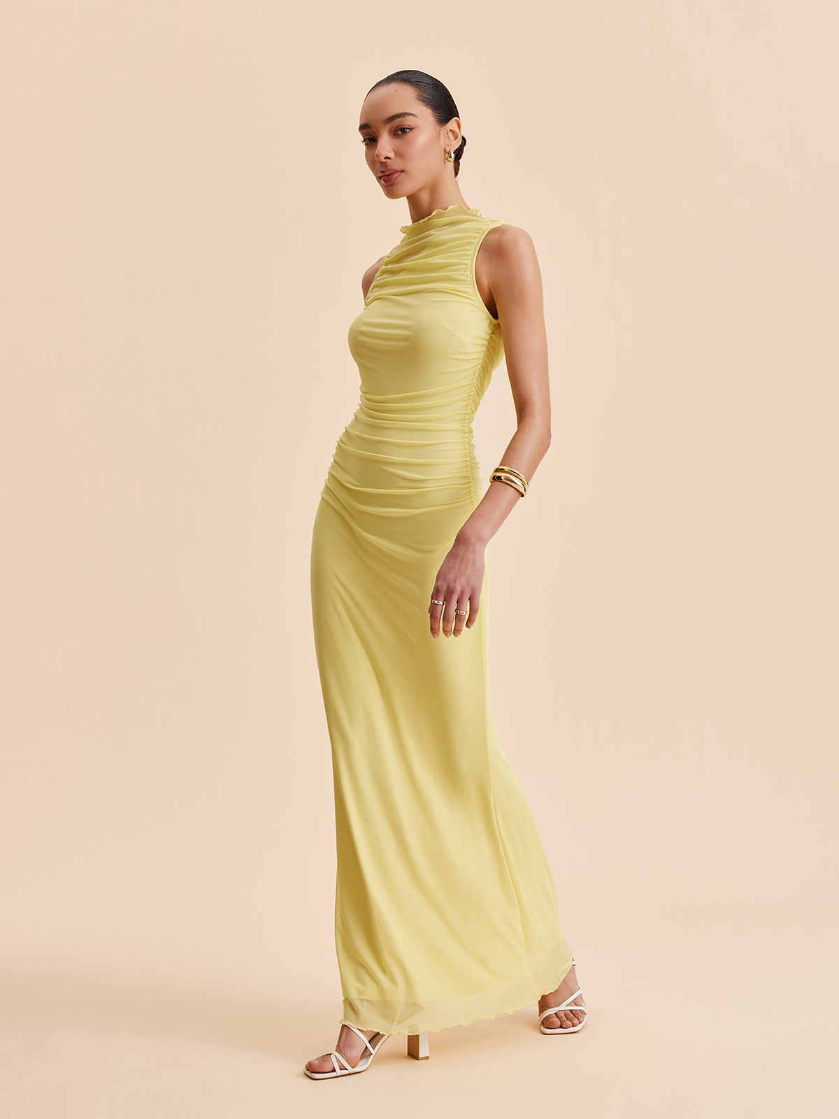 Mesh Ruched Sleeveless Dress