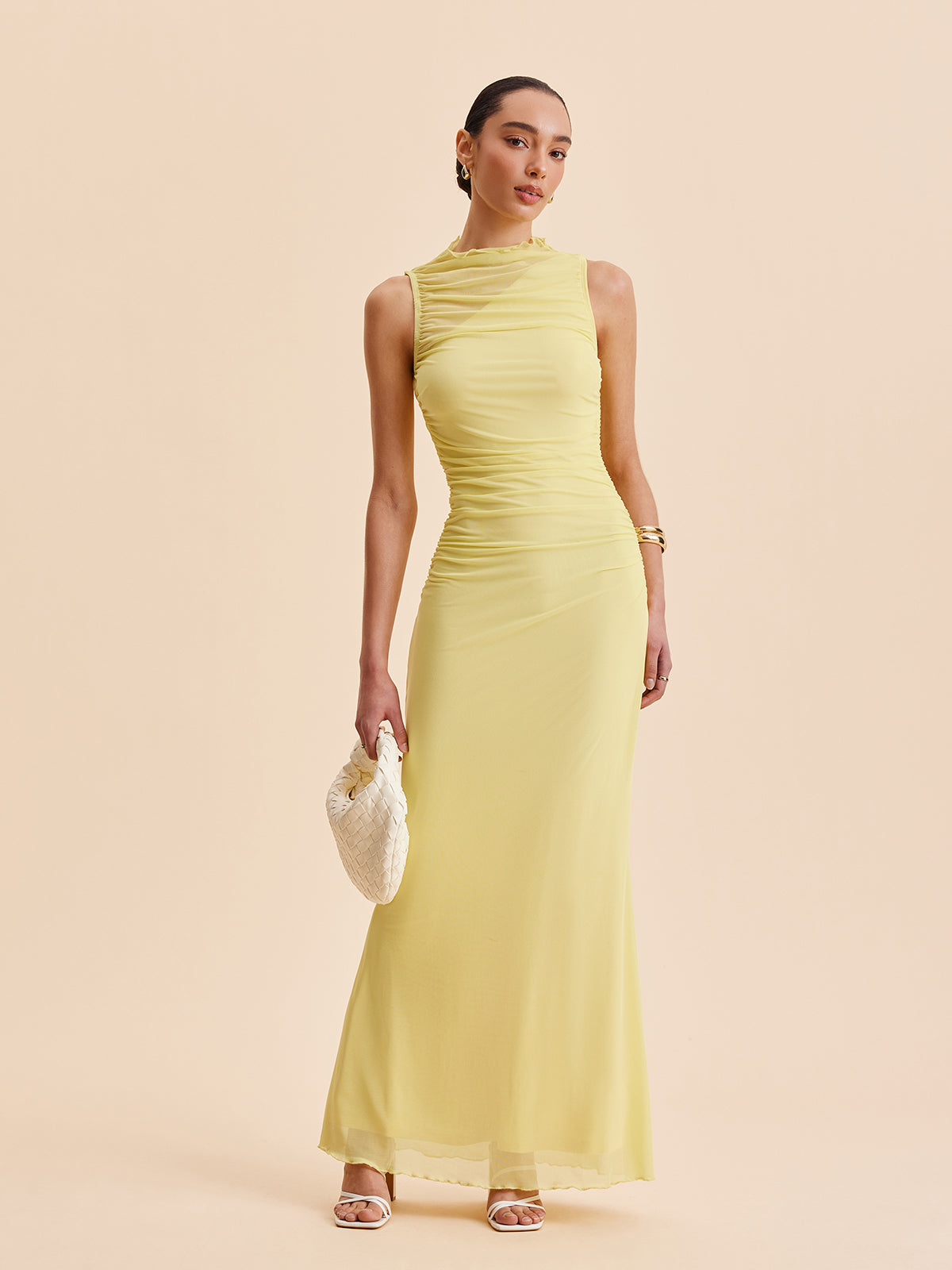 Mesh Ruched Sleeveless Dress