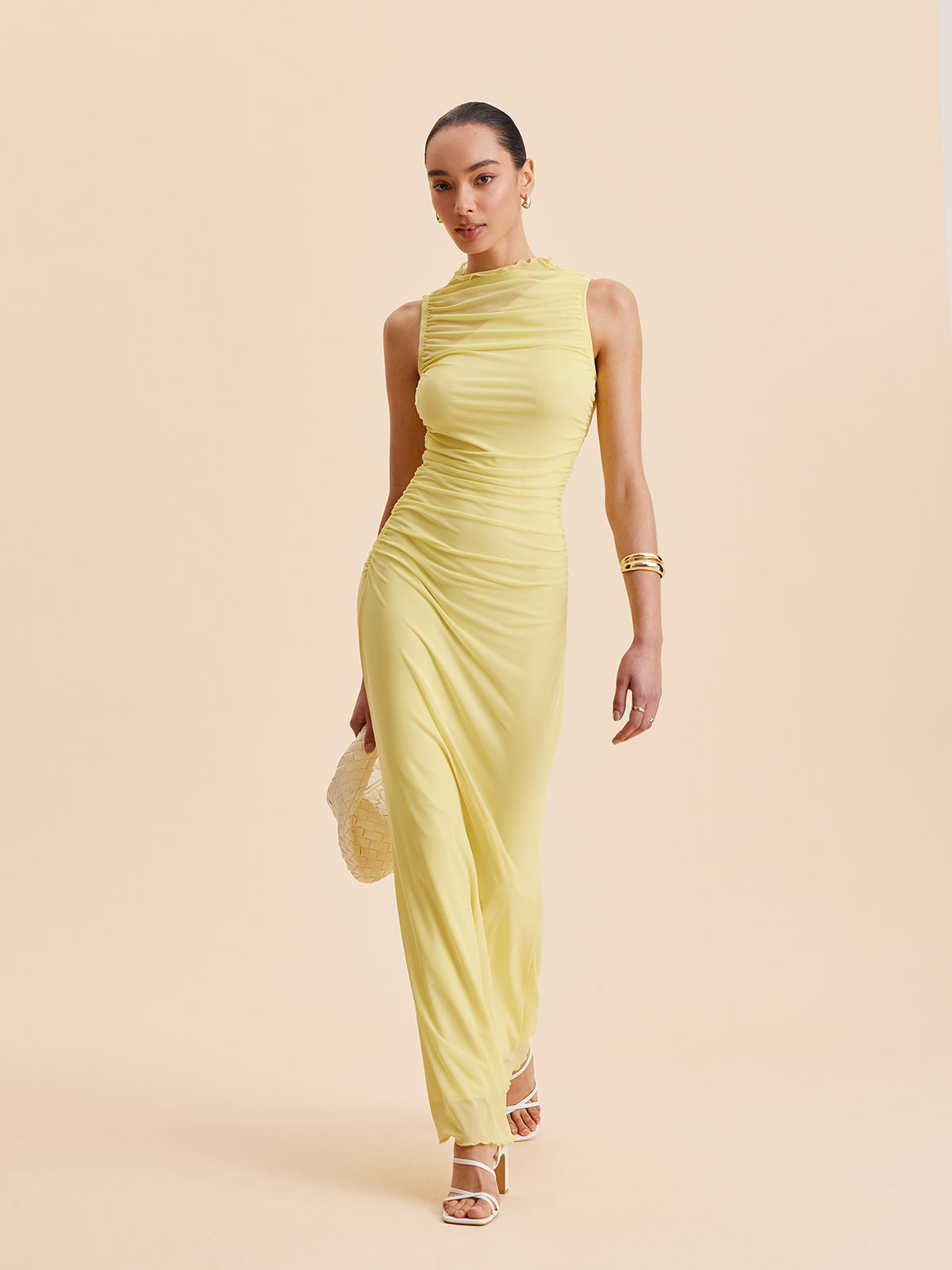 Mesh Ruched Sleeveless Dress