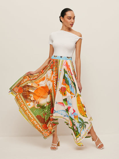 Printed Handkerchief Hem Skirt