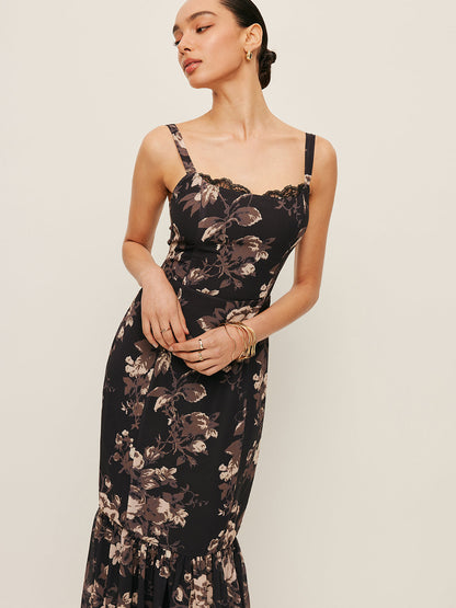 Chiffon Floral Ruffle Hem Dress