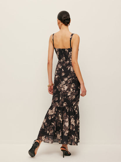 Chiffon Floral Ruffle Hem Dress