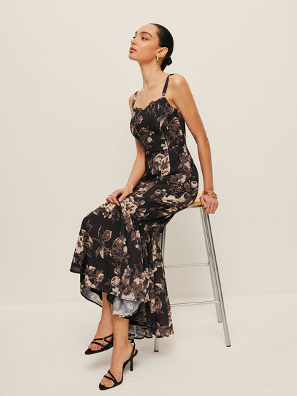 Chiffon Floral Ruffle Hem Dress