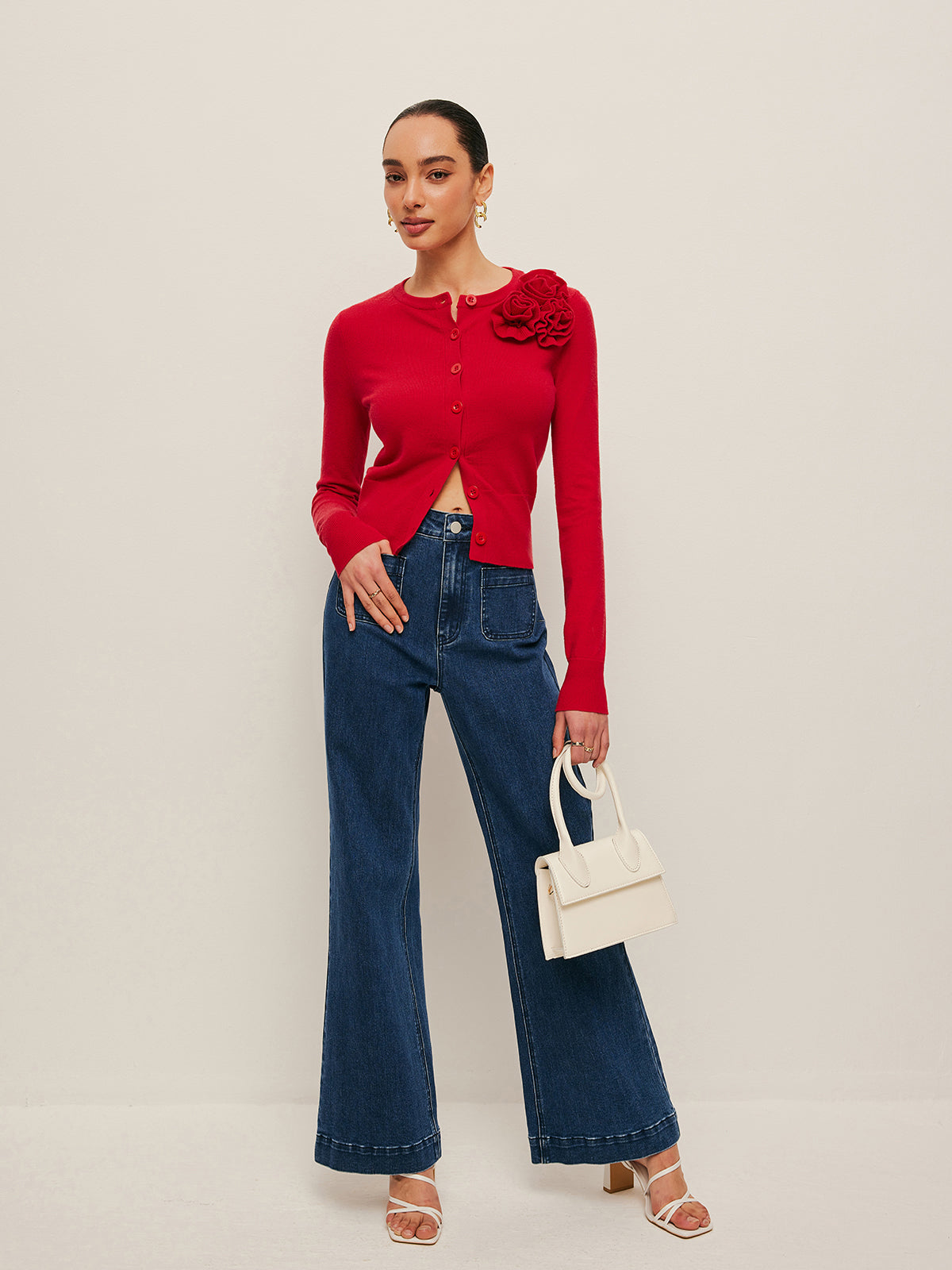 3D Floral Accent Cardigan