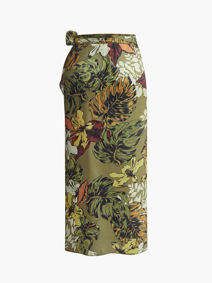 Tie Detail Floral Print Wrap Skirt