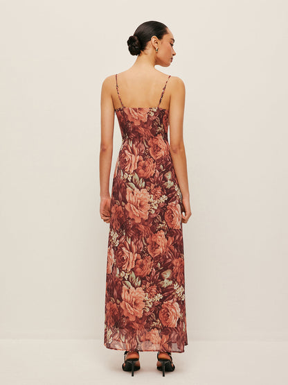 Semi-Sheer Floral Chiffon Cami Dress