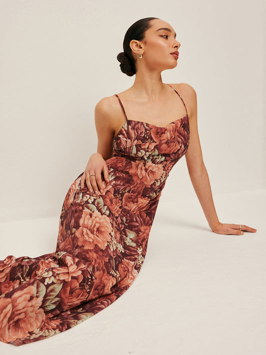 Semi-Sheer Floral Chiffon Cami Dress