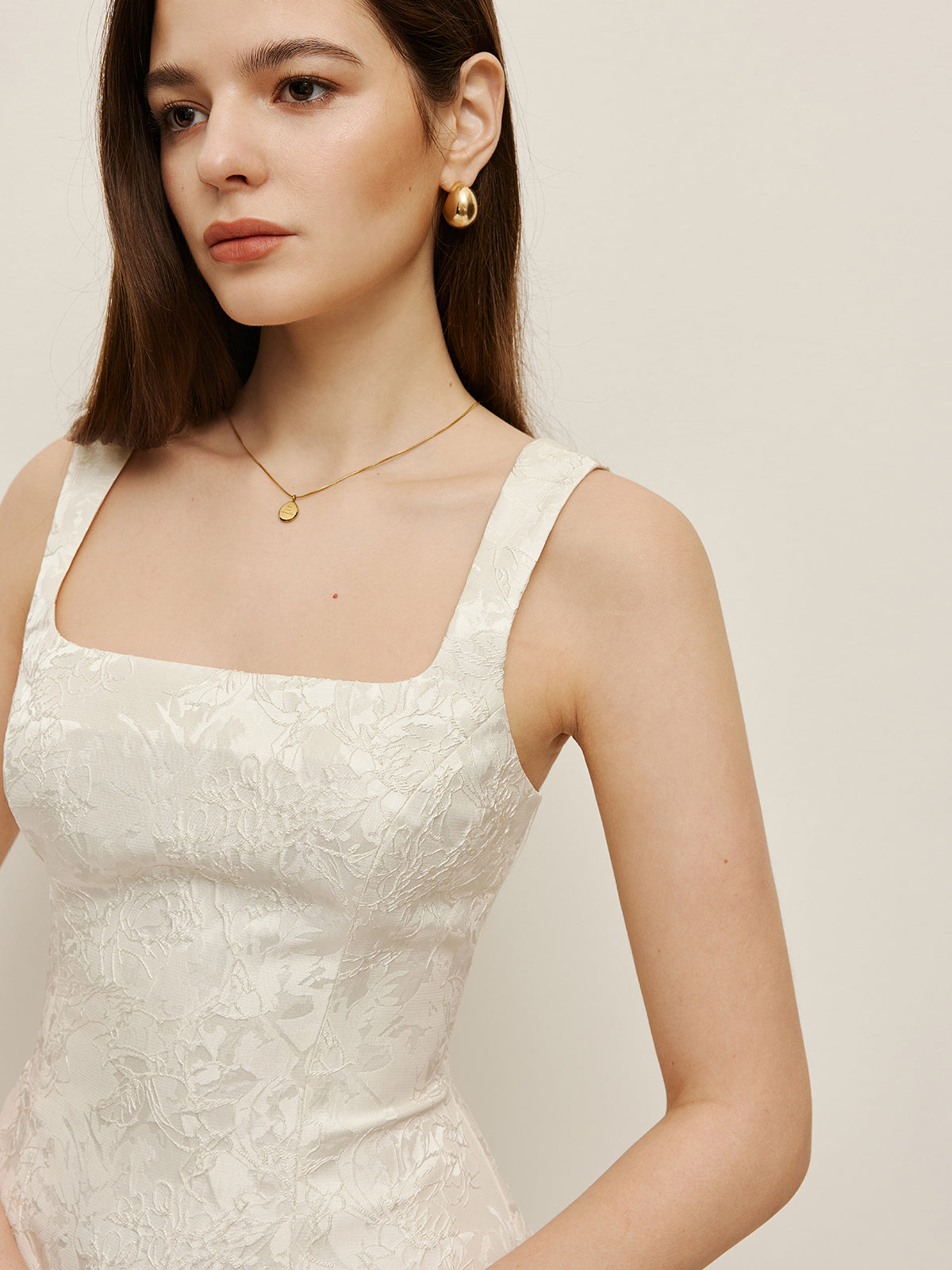 Floral Jacquard Square Neck Dress