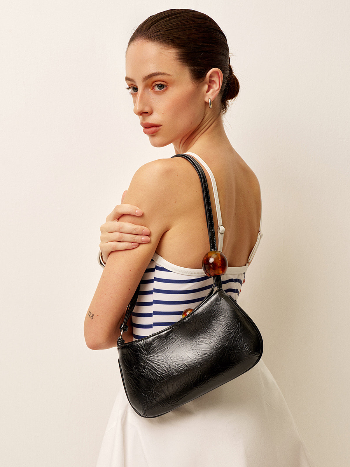 Beaded Strap Faux Leather Shoulder Bag