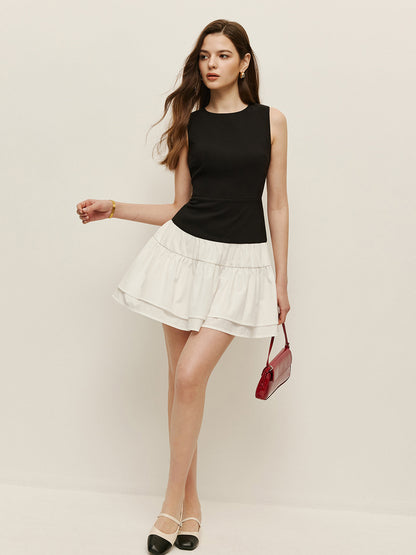 Two-Tone Tiered Sleeveless Dress